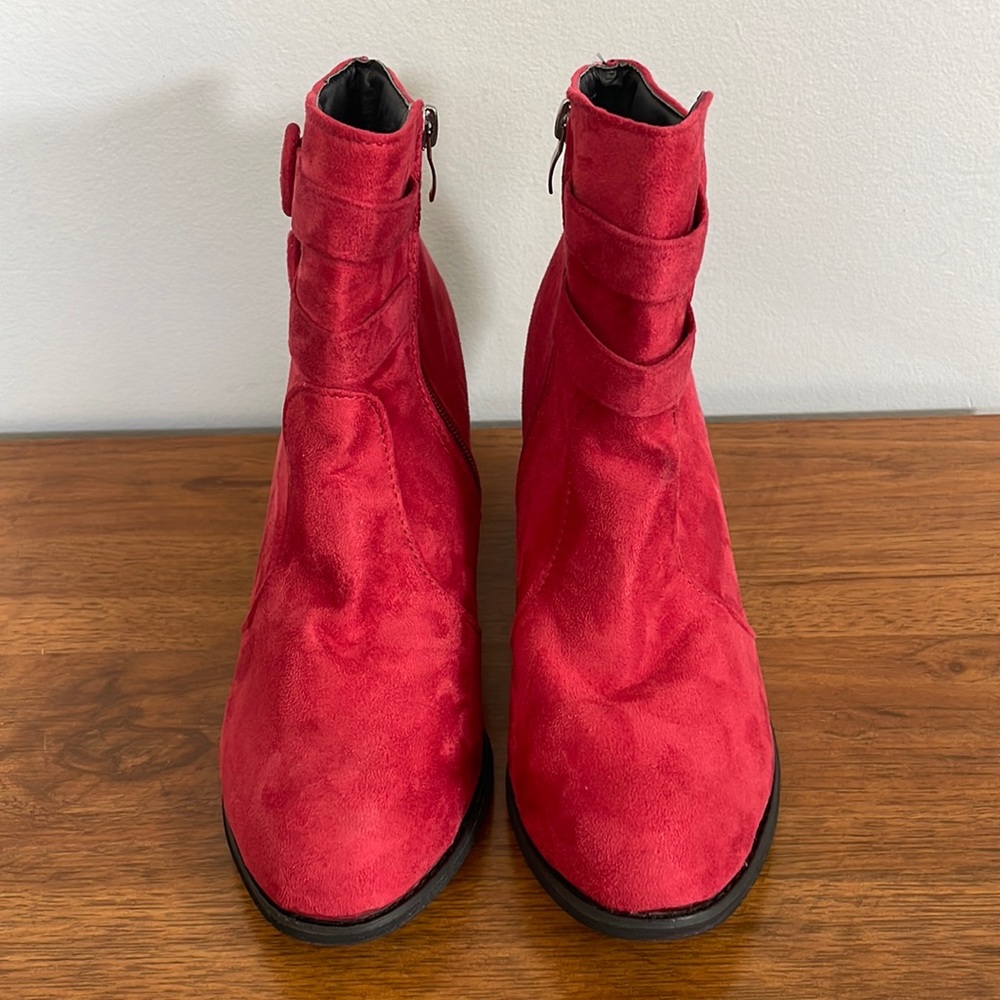YAO FEI RED HIGH HEEL ANKLE BOOTS - Picture 3 of 16